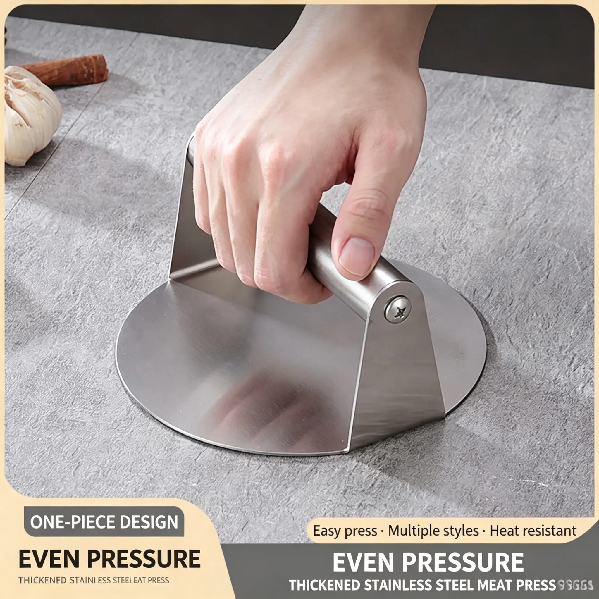 Stainless Steel Burger Press 4.72" Round Smash Burger Press- Pro Non-Stick Burger Smasher for Blackstone/Flat Top Grill, Perfect for Burgers, Bacon | Dishwasher Safe Grill Press