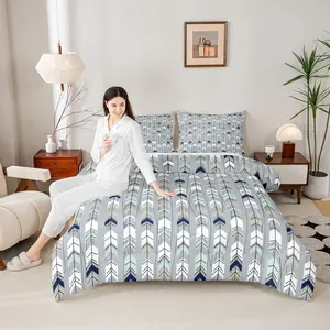 Boho Arrows Comforter Set,Geometric Bedding Set for Kids Teen Girls Boys Room Decor,Triangle Cupid's Arrow Quilt Set,Teal White Vintage Duvet Insert