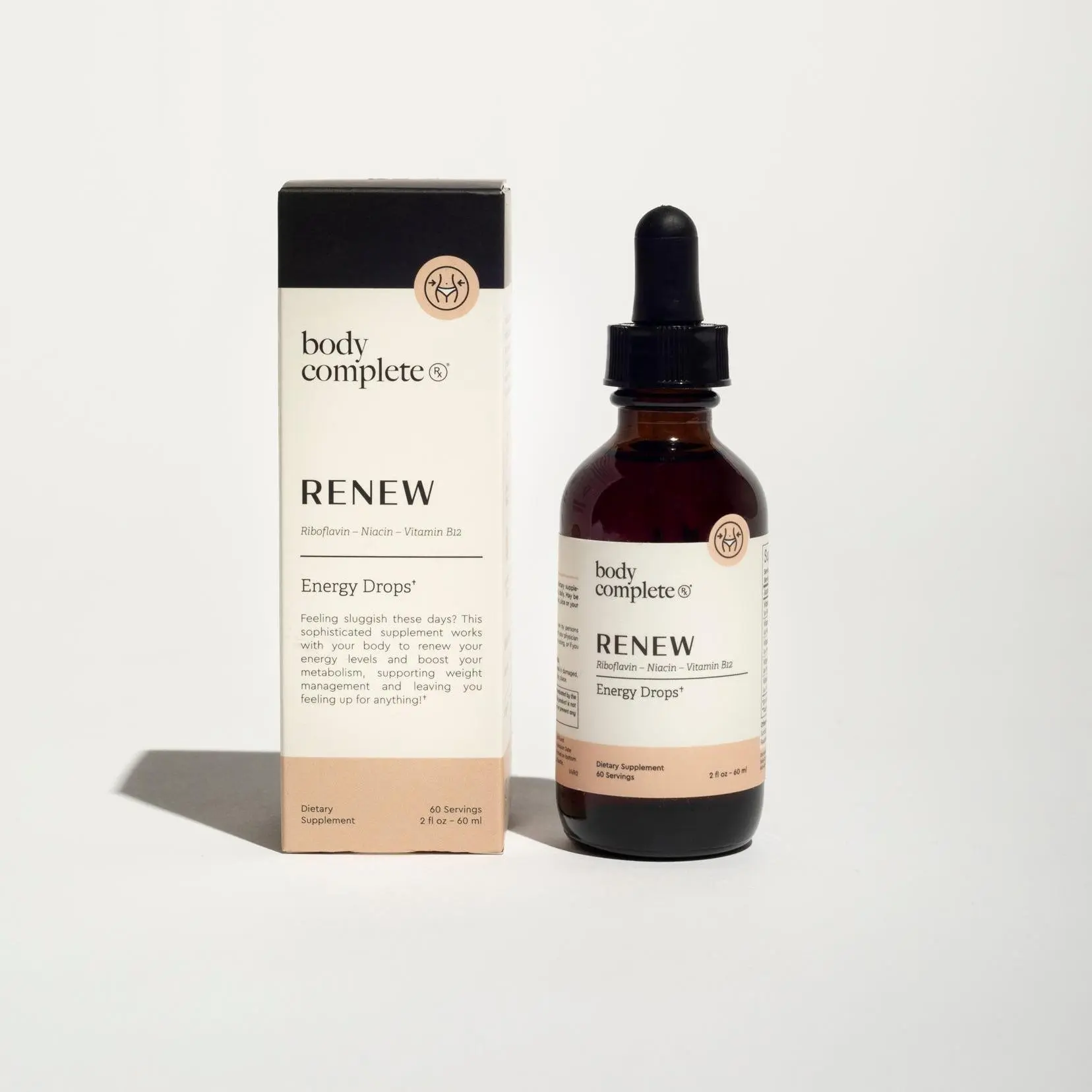 Body Complete RENEW Energy + Mood Drops - Plant-Based Formula with Vitamin B6 & Riboflavin for Mental Clarity & Emotional Balance - Vegan, Sugar-Free, GMP Certified