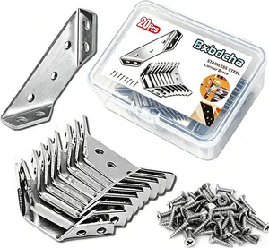 Furniture Corner Connector - 20PCS Universal Stainless Steel L Brackets for Wood,Hardware Metal Angle Bracket Corner Braces,L Bracket for Shelves,Table,Cabinet,Drawer,Corner Brackets for Wood