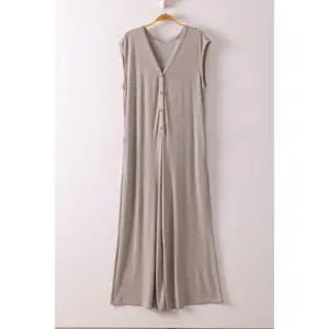 PLUS SIZE Striped Knit Button Down Jumpsuit