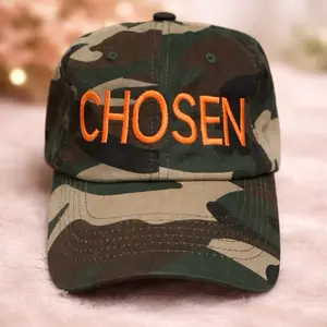 Chosen Unisex Ball Caps Hand Embroidered Camouflage Design with Orange Text for Men and Women