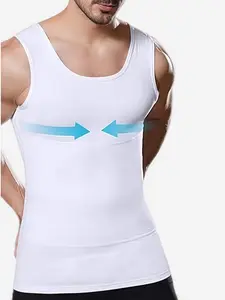 1 Count Men's Compression Tank Top, Tummy Control Body Shaper Vest, Smooth Stretch Moisture Wicking Fabric, Sleeveless Undershirt For All Day Comfort Basic Tops, Ideal For Gym, Workout, Daily Wear, Work And Casual Occasions