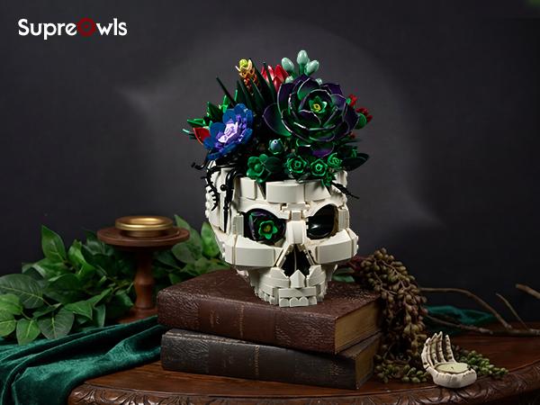 Supreowls Succulent Skull Flower Bouquet Building Set, Botanical