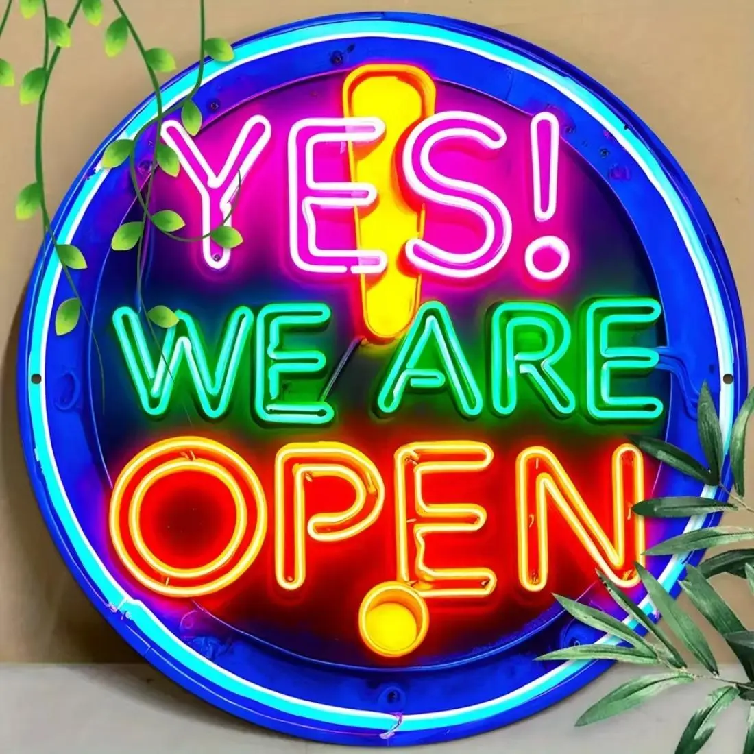 Yes We Are Open Neon Sign, Vintage Round Decorative Neon Sign, Wall Decor for Home, Garage and As A Gift, Decor Lighting, Neon Lights