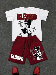 Men's Streetwear Set, Loose Fit Graphic Tee & Drawstring Shorts, High-Quality Soft Material, Faith Style Clothing