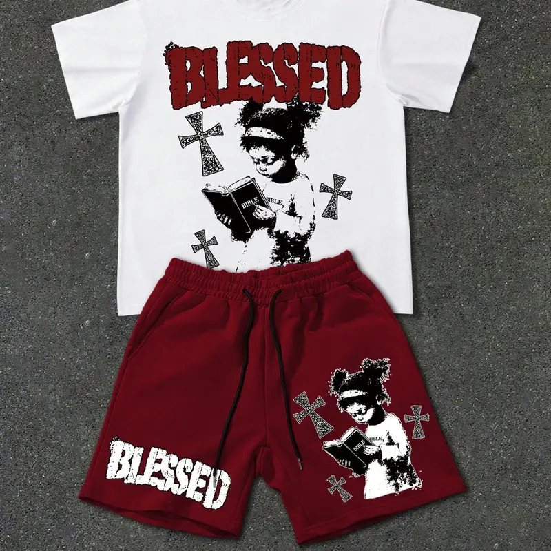 Men's Streetwear Set, Loose Fit Graphic Tee & Drawstring Shorts, High-Quality Soft Material, Faith Style Clothing, Fabric