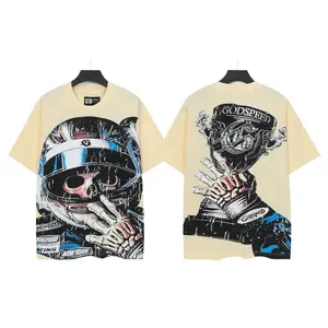 Godspeed Premium Double-Weave Cotton T-Shirt, Washed Black Oversized Short-Sleeve Unisex Y2K Hip Hop Streetwear, Creative Playful Summer Print Casual Top, 2026 Coachella & Spring Break Essential Sports T-Shirt Slim Shape Men's Moisture Wicking