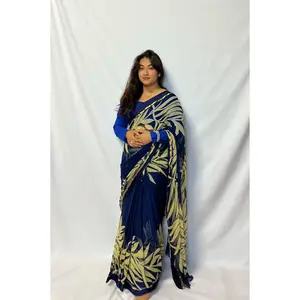 Chiffon Leaf Print Saree Chiffon Leaf Print Saree