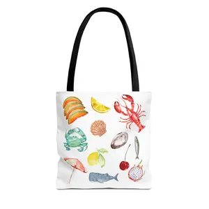 Colorful Seafood Tote Bag, Beach Bag, Reusable Shopping Tote, Coastal Decor, Summer Gift