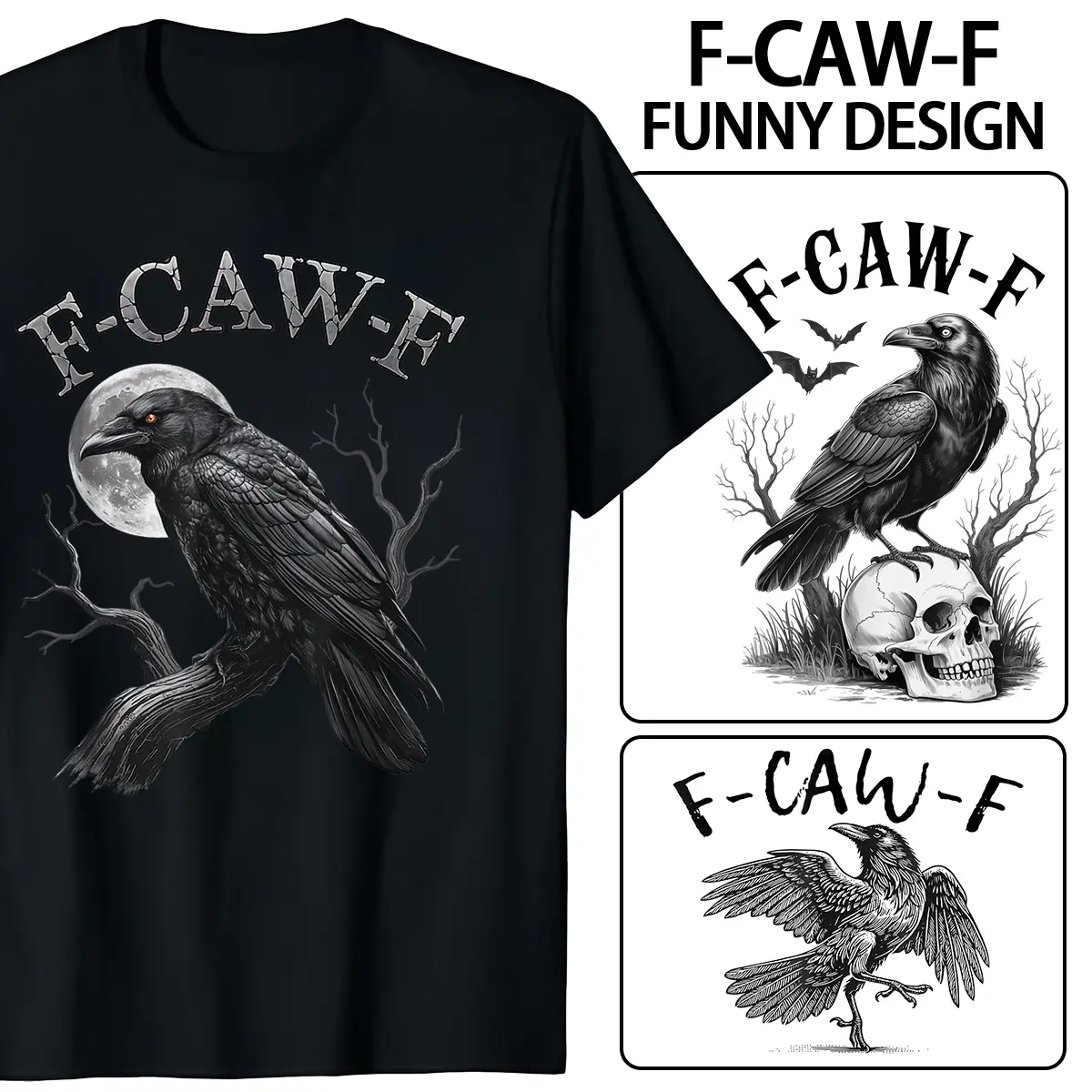 Men's Classic Round Neck Short-Sleeve F-Caw-F Printed Cotton T-Shirt, Unisex Casual Tshirt for Women, Shortsleeve