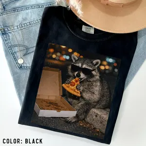 Funny Raccoon Eating Pizza Shirt Vintage Graphic Tees Raccoon Lover Gift