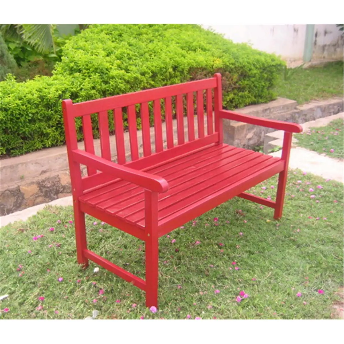 International Caravan  Outdoor 4 Foot Antiqued Wood Bench Red, 4-Foot Length, Acacia Wood, Rolled Arms