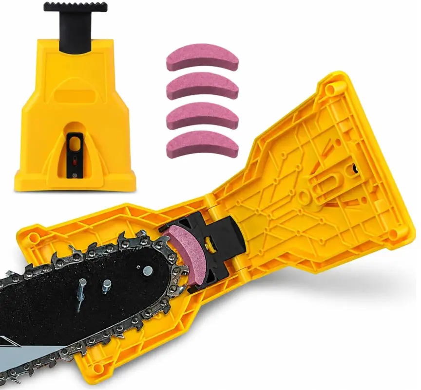 Portable Electric Chainsaw Sharpener Kit, Bar-Mount Chain Sharpening Tool with 4 Grinding Stones, Fits 14-20 in 2-Hole Chainsaw Bars, Fast Chain Teeth Sharpening Tool for Maintenance, Woodworking, Garden and Outdoor Use