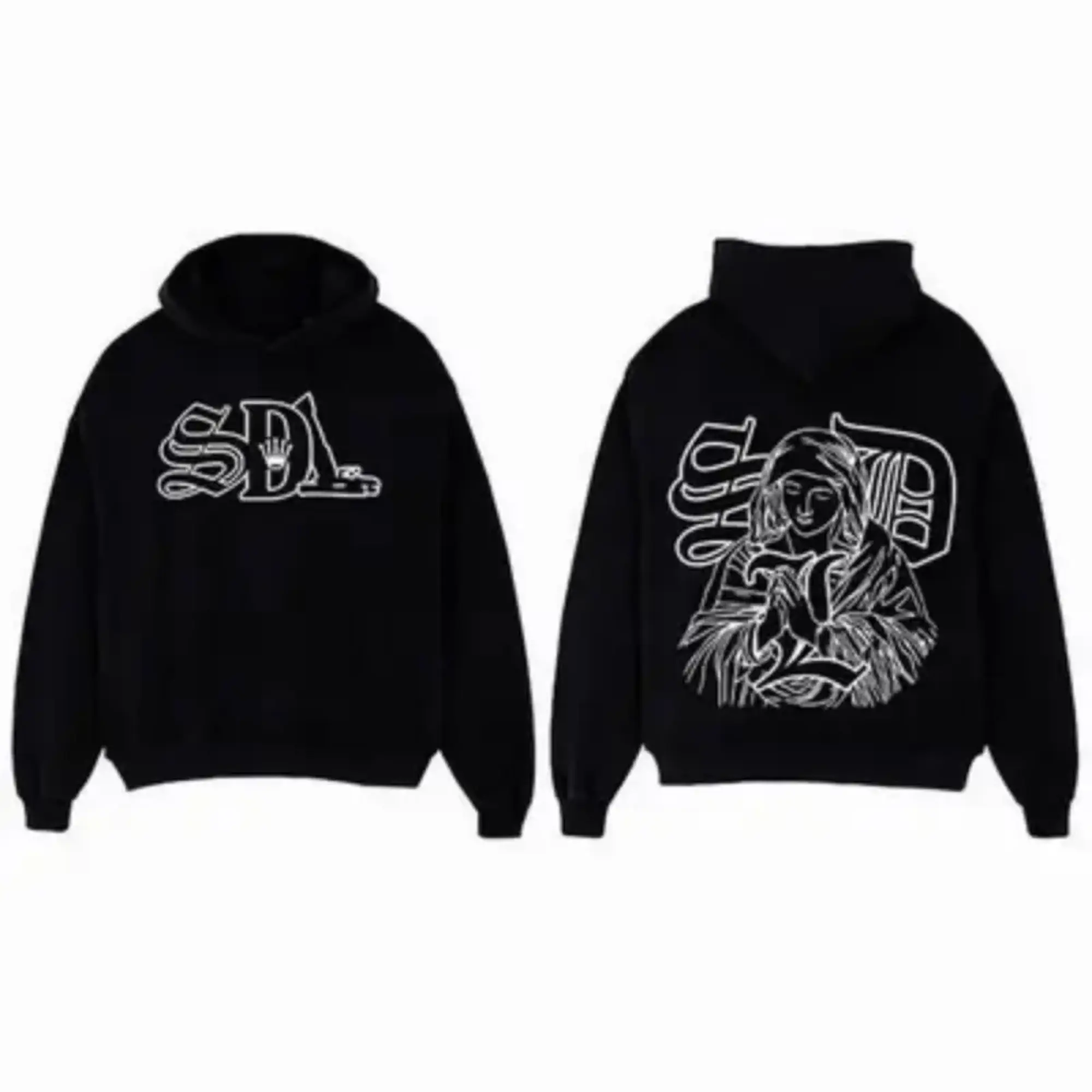 SDL x Virgin Mary Black Hoodie For Men And Women - Unisex Pullover Sweatshirt Ideal For SDL Fans, Merch Collectors Stylish Casual Long Sleeve Tops