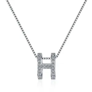 DLS Jewelry S925 Silver alphabet H setting Moissanite necklace, D color Moissanite.