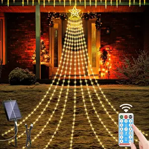 Solar Outdoor Christmas Decoration, 12 Feet 350 LED Waterfall Lights, 8 Modes, Multi-Color, Garden Patio Party Fairy Light, Outdoor Twinkle Lights