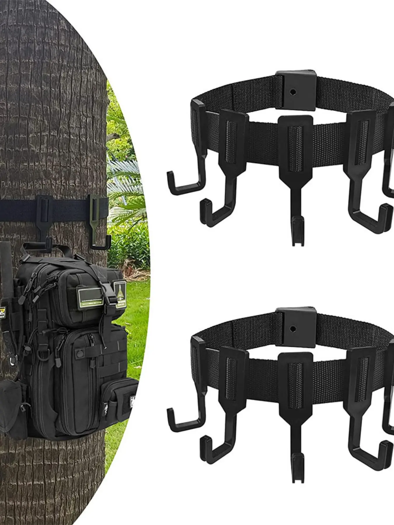 Adjustable Nylon Hunting Hanging Strap, Durable, 80 Lbs Load Capacity, Treestand with 4/6 Large Hooks, Ideal for Backpacks, Bows, Arrow Quivers, Outdoor Camping Gear Equipment