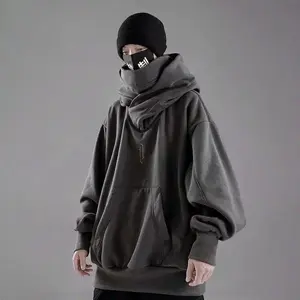 Embroidered Turtleneck Sweatshirt for Men — Japanese Ninja Hoodie, Autumn Hip Hop Fleece Pocket Streetwear Oversized Y2K Hoodie, Men’s Tops