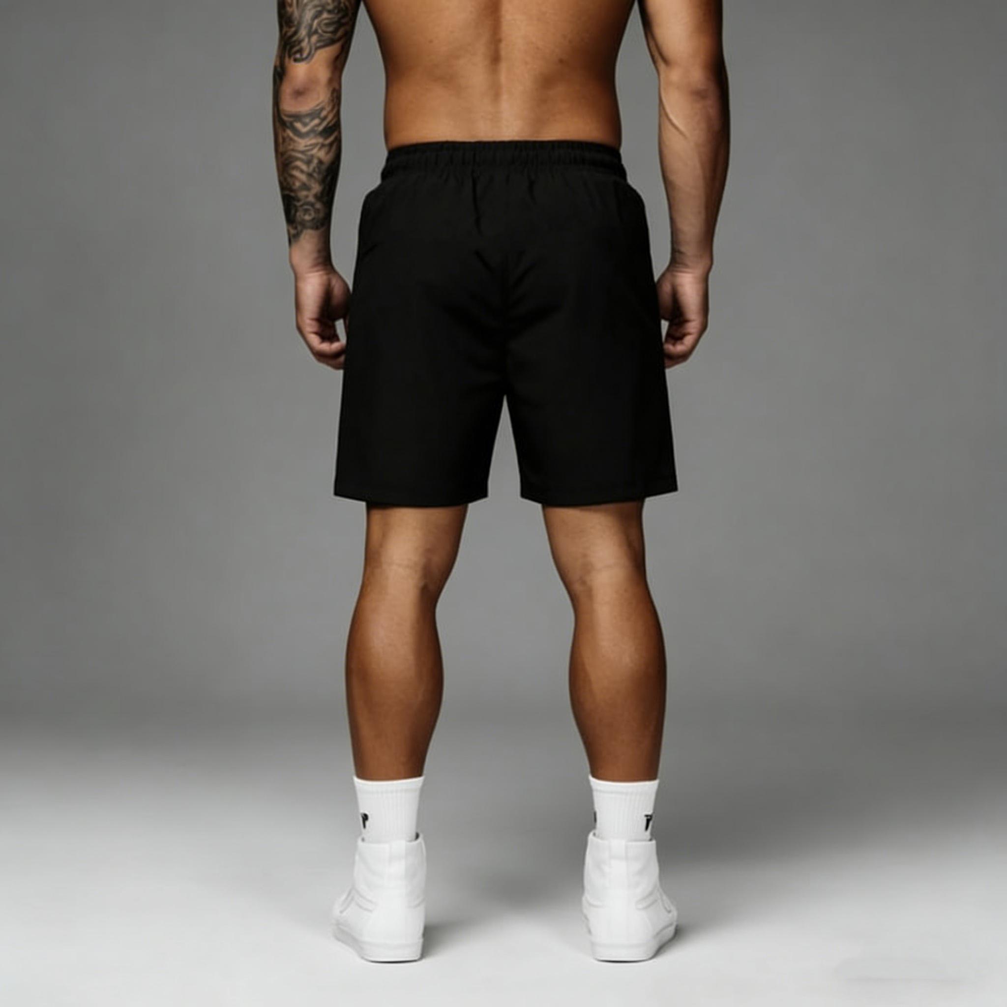 2-pack ice silk quick-dry shorts; men’s casual breathable shorts; men’s lightning print quick-dry shorts. Features an elastic waistband and drawstring design, zippered pockets, and a second-skin feel suitable for various sports activities.