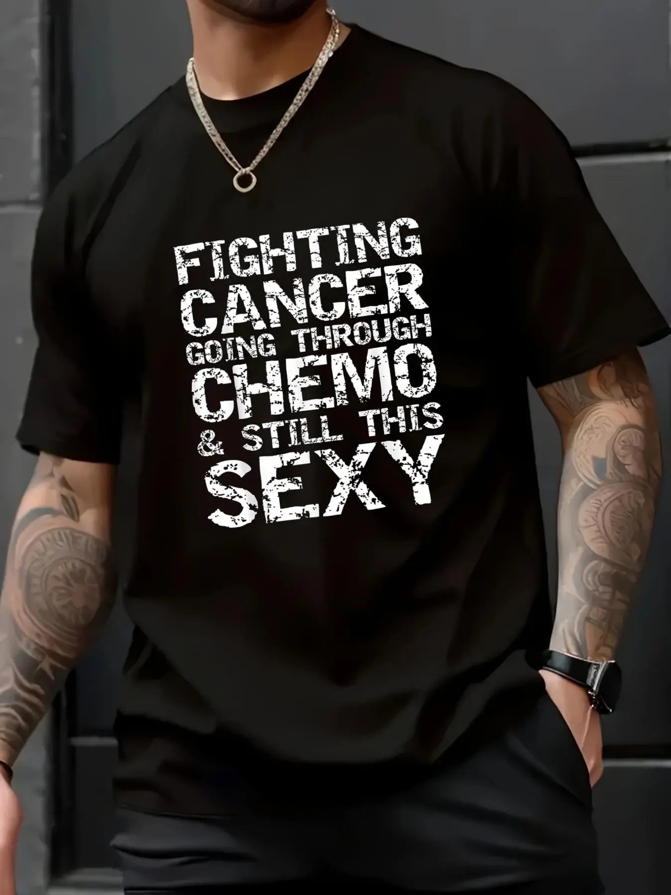 100% Cotton Unisex Menswear Round Neck Short Sleeve Casual Loose T-Shirt - Fighting Cancer Chemo Support, Sexy Crewneck Tops for Men & Women, Shortsleeve, Soft, Jackets, Loose Fit, Jeans