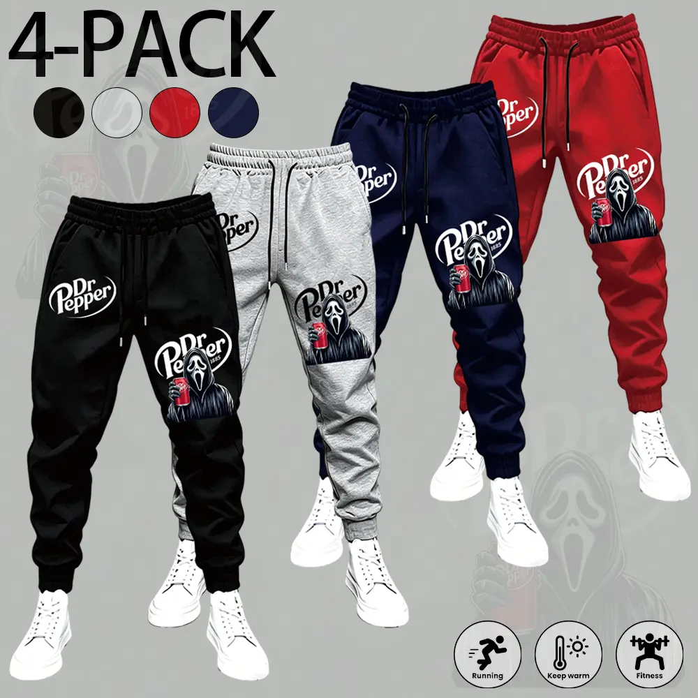American street style Scream ghost face print drawstring jogger pants for men, fitness and casual wear, four-color four-piece set