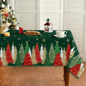 2D Flat Party Tablecloth 1pc, Christmas Tree Pattern, Rectangular, Ideal for Parties, Picnics, Dinner Decorations, No Power Required