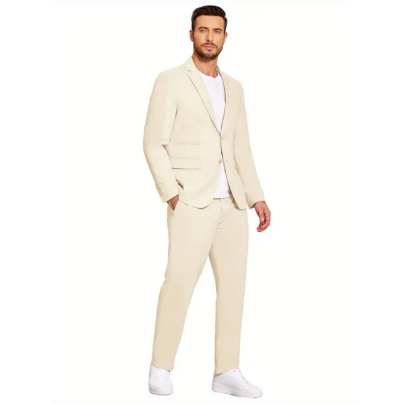 Men's 2 Piece Linen Suits Set Regular Fit Casual Lightweight Blazer Jacket and Pants
