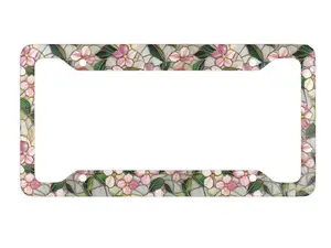 Pink Floral Stained Glass License Plate Frame, Vintage Flower Car Tag Frame, Botanical Mosaic License Plate Holder, Cottagecore Vehicle Accessory, Elegant Garden Car Decor Gift for Women