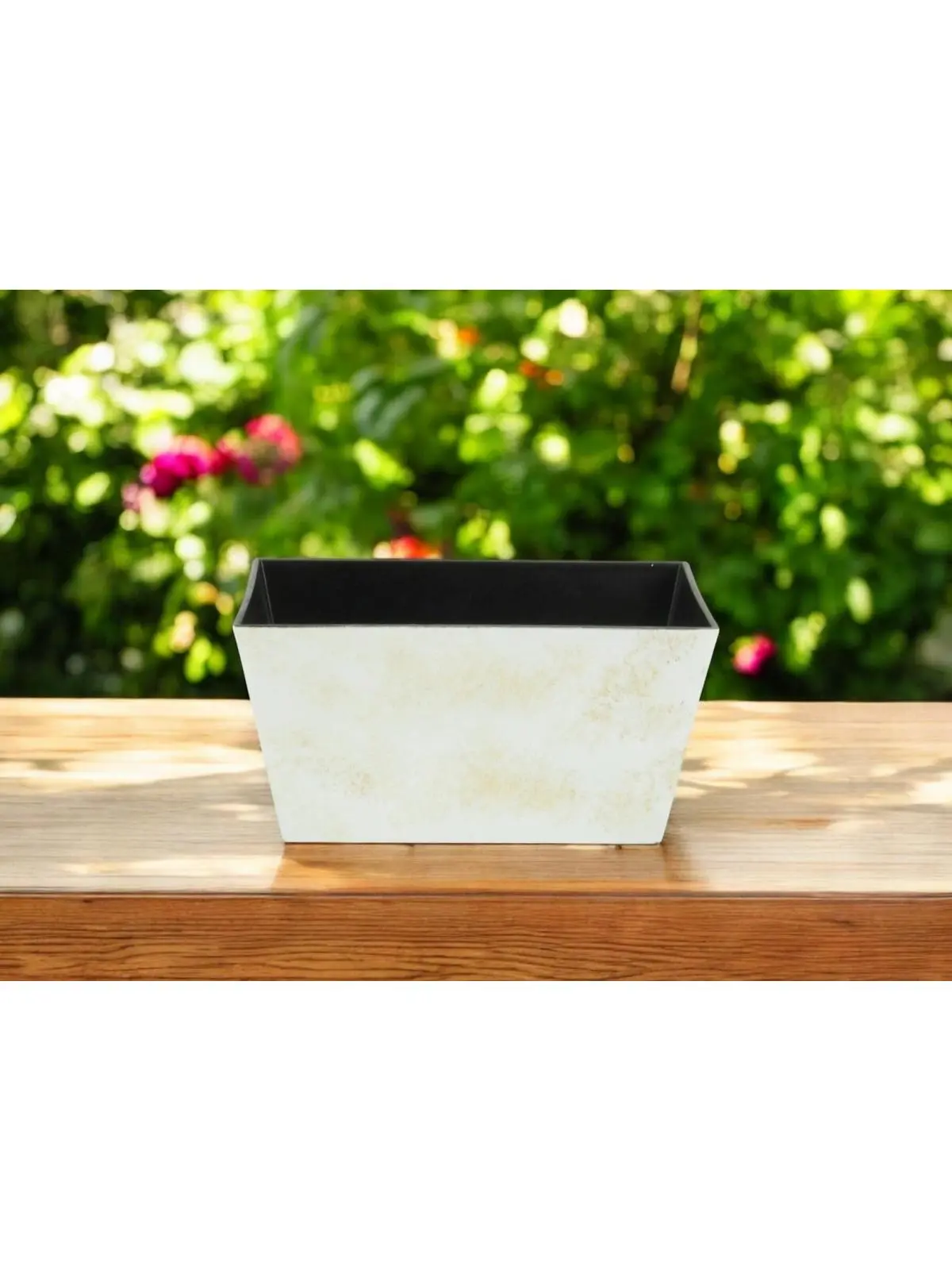 Cream 8-Inch Recycled Plastic Rectangular Planter Box - Indoor/Outdoor - Weathered Finish