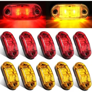 10 Pcs 2.5-Inch LED Trailer Lights-Waterproof Oval Side Marker Lights with 2 Diodes for Truck, Boat, RV (Amber, Red)-Signal & Running Lights