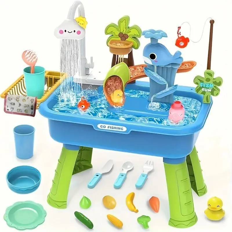 Viral Water Play Table with Fishing Game & Running Water | 2-in-1 Sand & Water Sensory Toy for Kids | Ideal Birthday & Holiday Gift