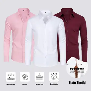 Flash Sale | 3-Pack Penrtair Men's Stain Sheild Business Casual Dress Shirts - Slim Fit Long Sleeve Button Down Shirt Valentine's Day Menswear Gifts Wedding Date Outfit Breathable Basic Men Tops