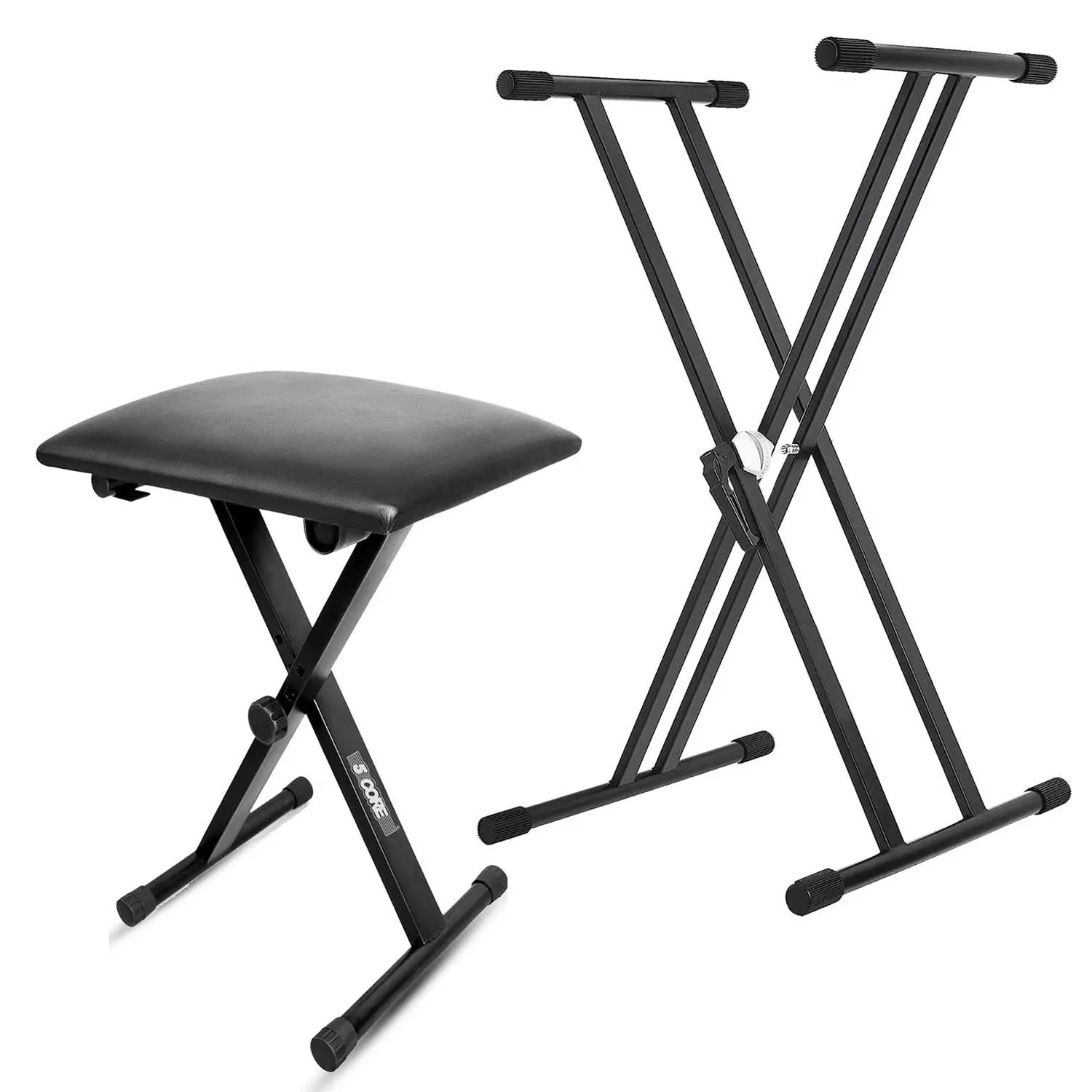 5 Core Keyboard & Bench Set Combo - Height-Adjustable Keyboard Stand with 2" Padded Cushion for Musicians