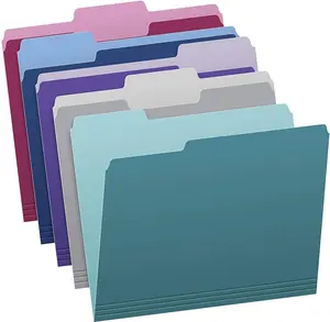two Tone Color File Folders Letter Size Assorted Colors Teal Violet Gray Navy Burgundy 1/3 Cut Tabs 5 Color 100 Box 02315
