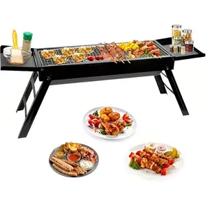 23" Portable BBQ Charcoal Grill – Heavy-Duty, Foldable & Expandable Design with Tongs, Ideal for Picnics, Travel & Backyard Grilling