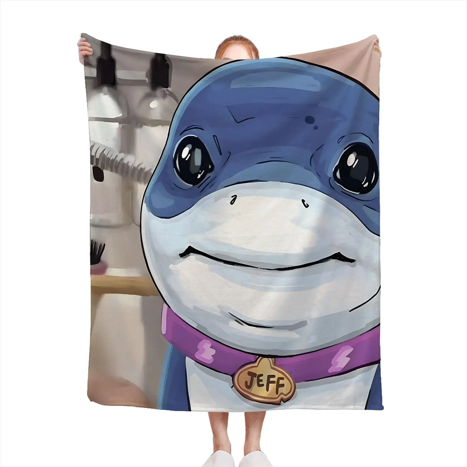 Jeff the Land Shark Soft Flannel Throw Blanket—An Ideal Choice For Book Lovers And Homebodies Alike; It Offers Supreme Comfort Whether You'Re Dozing In A Reading Nook Or Curling Up On The Sofa For The Weekend, Making It A Warm And Thoughtful Gift.