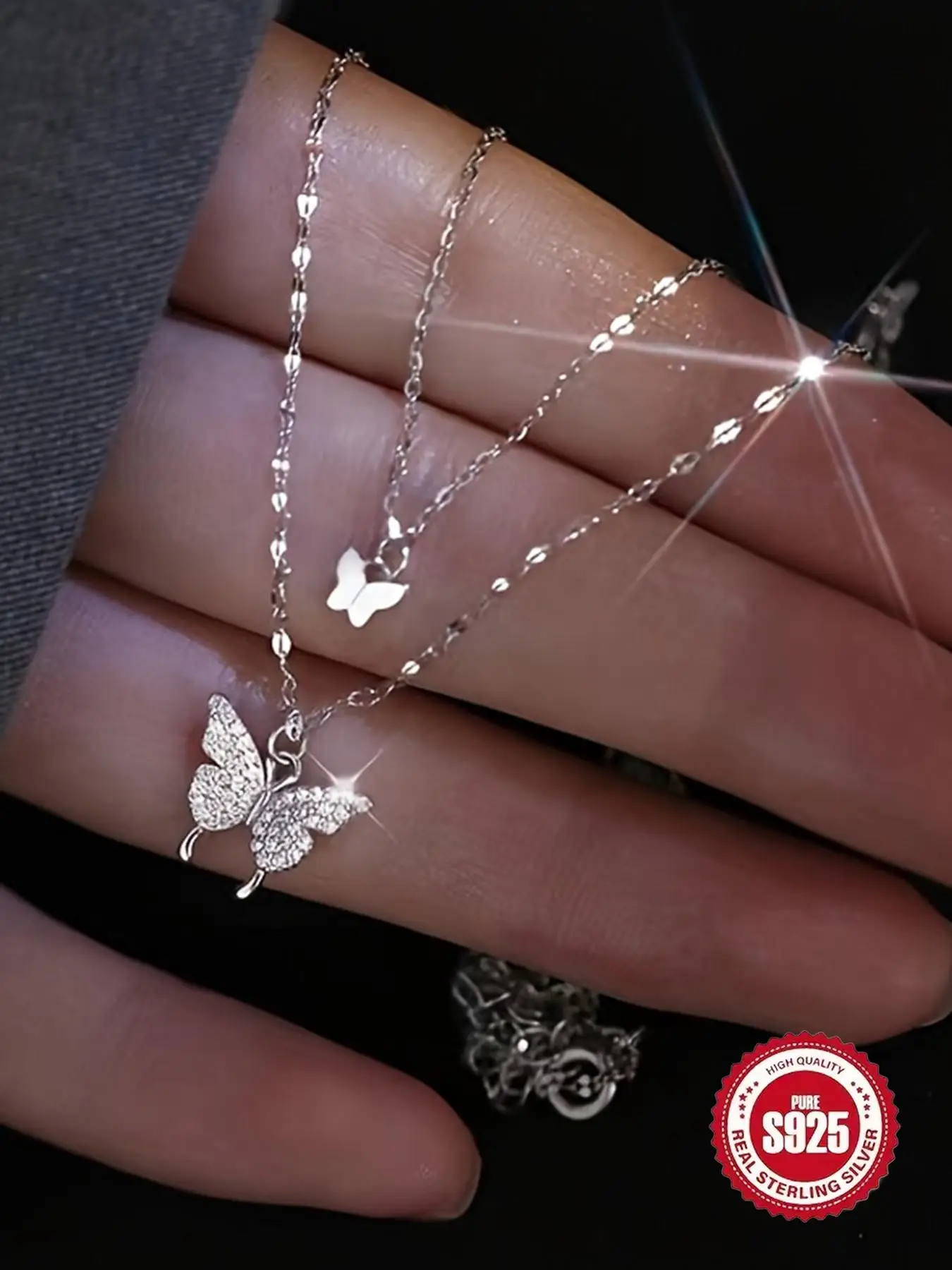S925 Sterling Silver Butterfly Design Necklace with Box, Rhinestone Decor Pendant Necklace for Women for Party, Daily Decor, Trendy All-match & Exquis