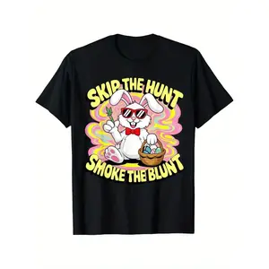 100% Cotton Men's Funny 420 Easter Skip The Hunt Smoke The Blunt Graphic T-Shirt