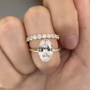 ShineofDiamond Oval Cut 3.5ct Hidden Halo Sterling Silver Engagement Ring Set with Eternity Wedding Band  Solitaire Engagement Ring, Oval Cut Ring with Eternity Wedding Band, Wedding Bridal Set for Her, Ring Set for Women luxury engagement s925 sterling s
