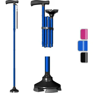 Walking Cane - Height Adjustable Free Standing Foldable Canes, Aluminum Alloy Walking Stick with 360° Pivoting Base, Lightweight, Anti-Lost Tag, Canes for Women Men Seniors & Mountaineers