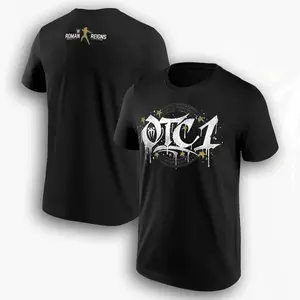 🏆[100%Cotton][Graphic Tee]WWE Roman Reigns Gold OTC1 T-Shirt Black Mens Tee Original Tribal Chief Wrestling Shirt OTC Apparel Graphic Streetwear Unisex Cotton Top Casual Gym Outfit Viral TikTok WWE Fan Merch S-3XL