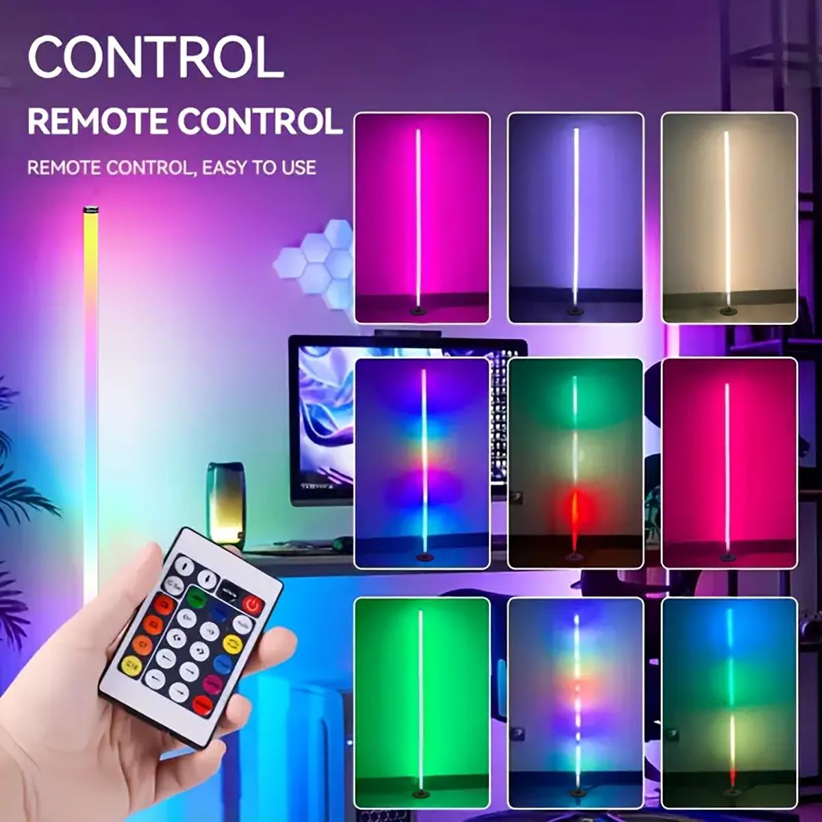 LED RGBIC Corner Floor Lamp, RGB+IC Music Sync DIY Mode, Remote Control, USB Power Supply, Three-Section Telescopic, Easy Installation, Color-Changing Multicolor Function, Suitable for Living Room, Bedroom, Game Room Decoration, and Living Room Floor Lamp
