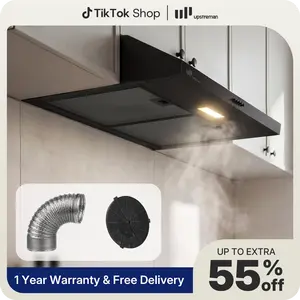 Upstreman 30-Inch Slim Durable Stainless Steel Under Cabinet Range Hood - Kitchen Appliances with 1.5W LED Lights, Push Button Control, 3-Speed Exhaust Fan, Ducted/Ductless Convertible, 3-Layer Aluminum Filters, Charcoal Filter, 60dB Quiet Run