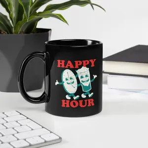 Happy Hour  Black Glossy Mug coworker gift