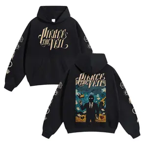 Unisex Pierce The Veil Band  Cotton Hoodie For Autumn Winter Thick Warm Retro Print Versatile For Ins Street Style Couples Outfits Top Choice For Boyfriend Gift Fabric Menswear Casual Fit