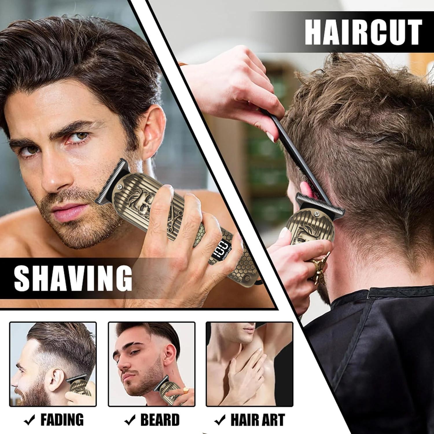 Professional Cordless Hair Clipper for Men - T-Blade Zero-Gap Trimmer with Detail & Fading Combs | RechargeableAll-in-One Beard, Mustache & Body Trimmer I HomeBarberPrecision Grooming, USB Fast Charging