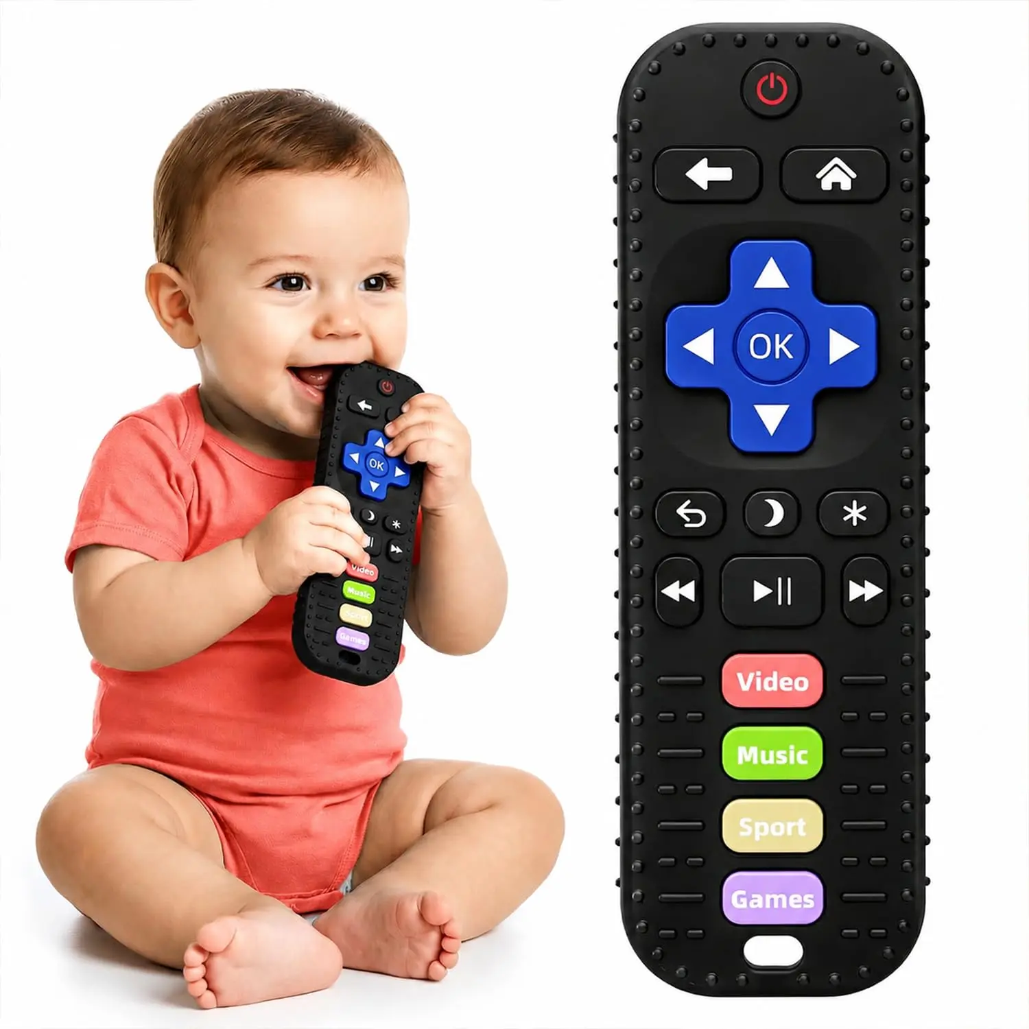 Baby Silicone Teething Toy – TV Remote Control Shape Teether for Babies 3–18 Months, BPA-Free Chew Toy for Boys & Girls, Baby Teething Gift for Halloween & Christmas