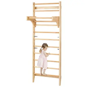 【Summervibes】VEVOR Swedish Ladder Wall Gym,  10-Level Solid Wood Indoor Jungle Gym, 220lbs Loading Indoor Playground Climbing Ladder for Kid Adults, Gymnastic Stall Bars with Pull-Up Bar - Ideal Gift for Boys Girls
