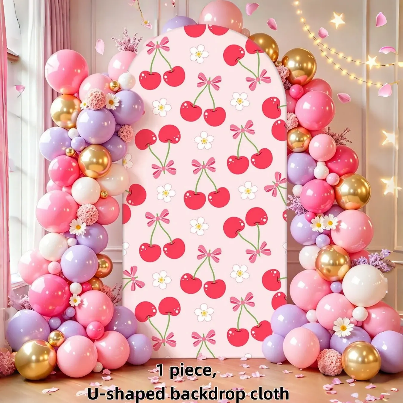 80cmx180cm U-Shaped Background Cloth, Party Decoration Arch Cover, Cherry Watermelon Strawberry Patterns, Wedding Birthday Event Decor